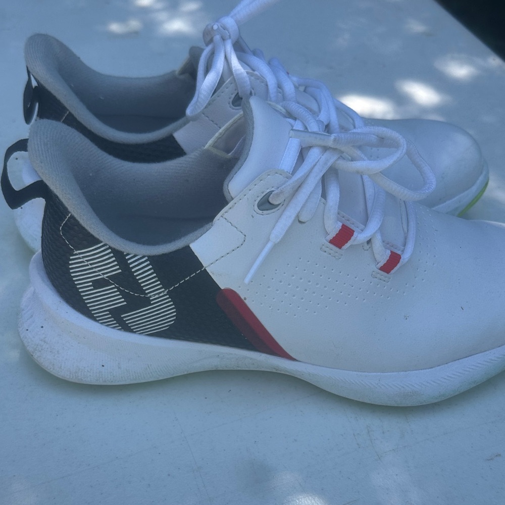 FootJoy Kids Shoes - White and Black with Red Accents